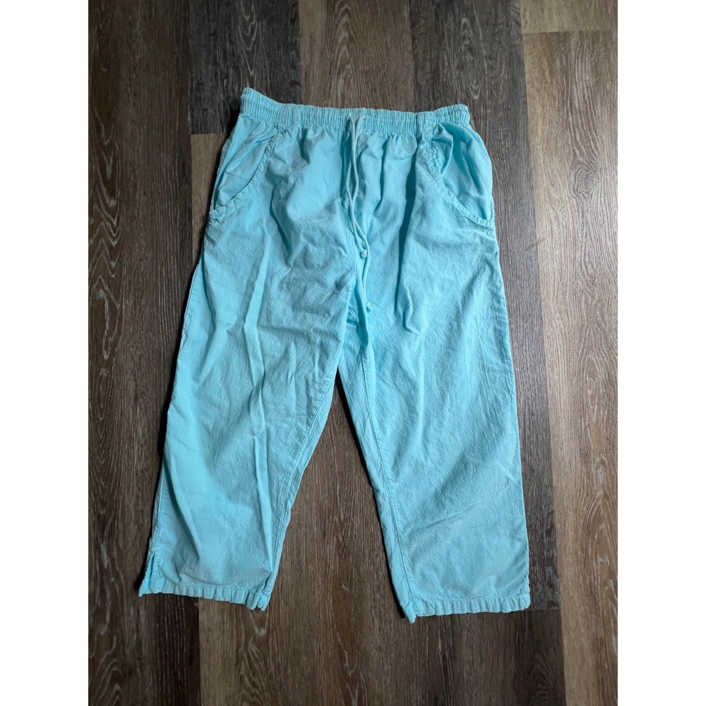 Ragtop Crop Pants Womens Medium Blue Cotton Elastic Waist Drawstring Slit Hem